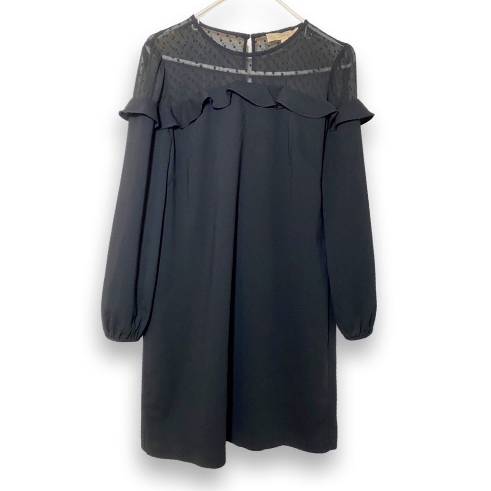 LOFT Long Sleeve A-Line Shift Dress With Sheer Polka Dot Shoulder Detail